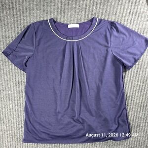 LB Purple Pleated Neck Flutter Sleeve Blouse Top SI-9403B Size M-L